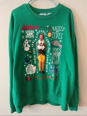 ELF Green Graphic Crewneck Sweatshirt with Holiday Christmas Print